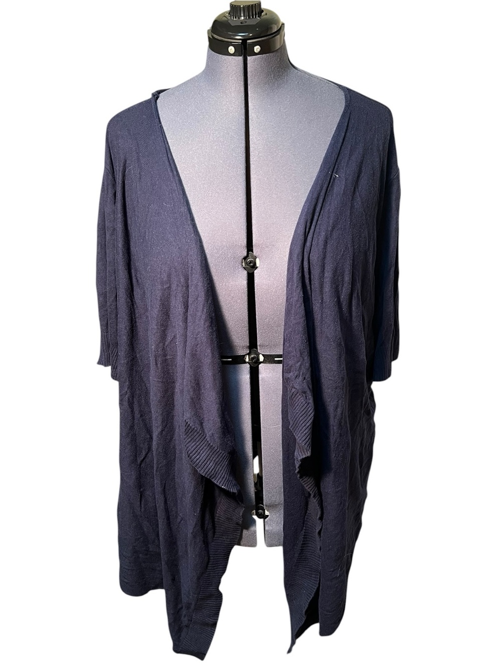 Basic Editions Women’s Plus Size 3X Short Sleeve Cardigan Sweater Waterfall Navy